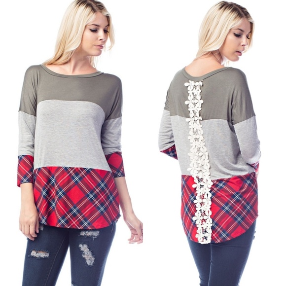 Tops - ❤Color Block Plaid High Low Tunic Top